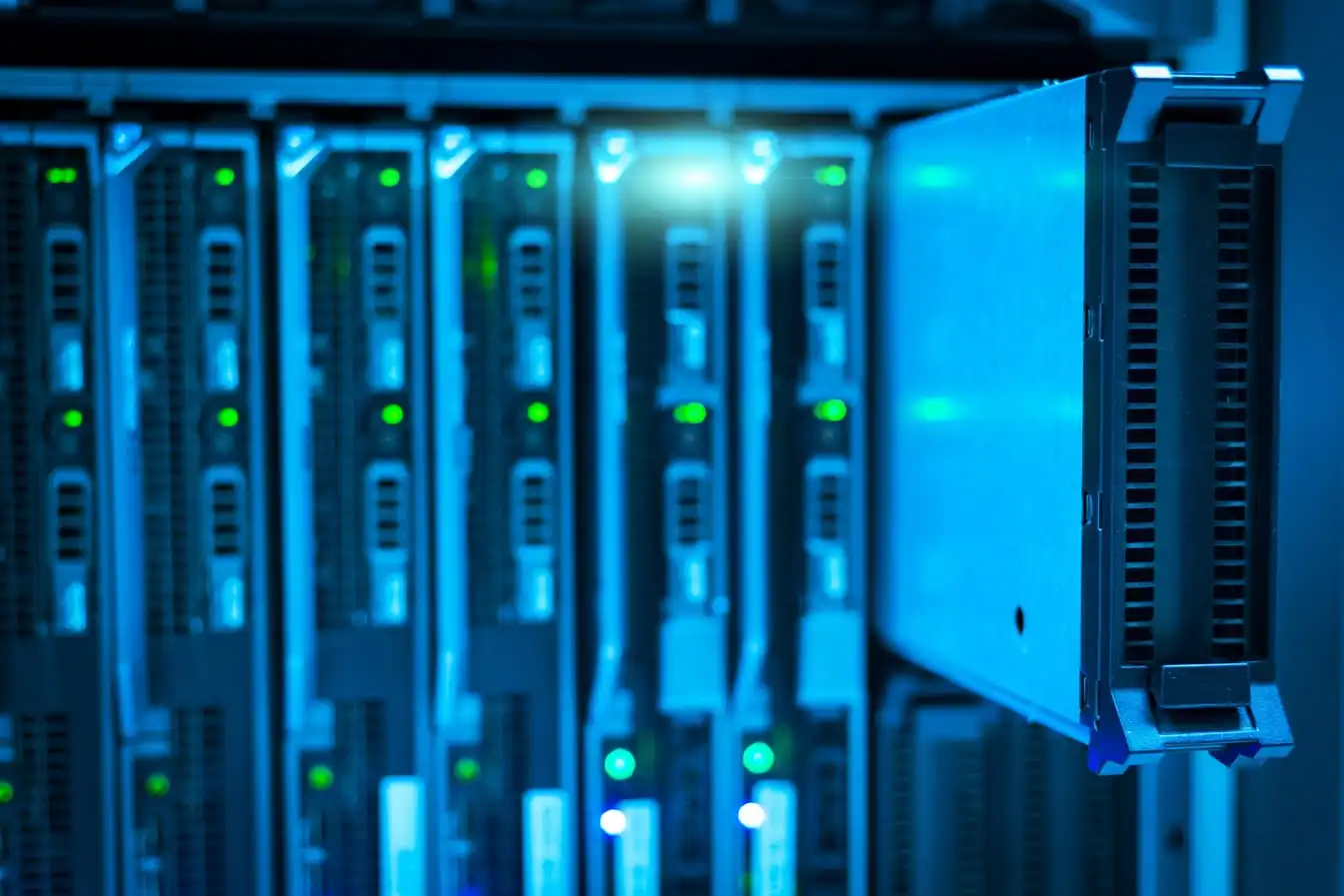 A server rack in a data centre.